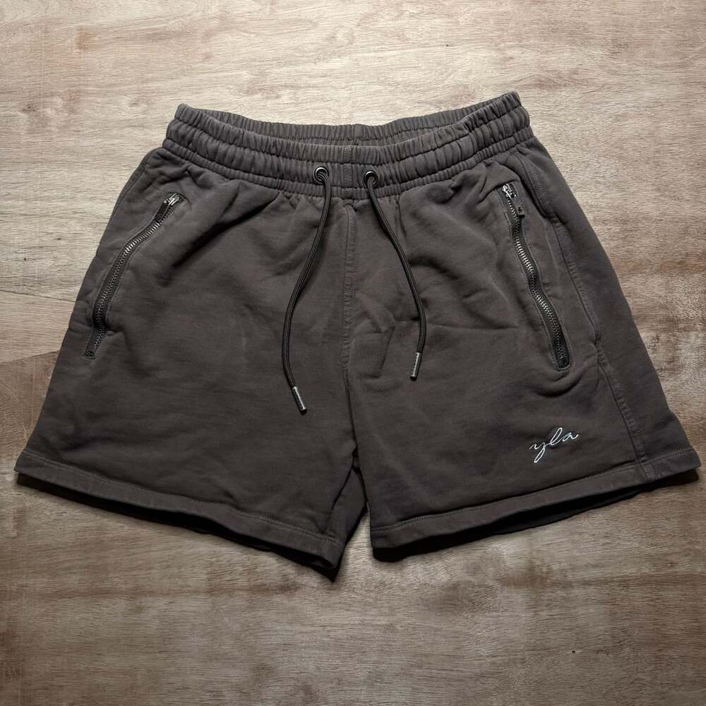 YoungLA Men’s Medium Brown 5” Shorts Zip Pockets Gym Streetwear